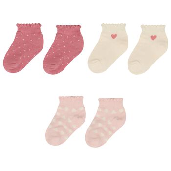 Younger Girls Ivory & Pink Socks ( 3 Pack ) 