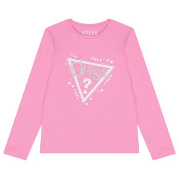 Girls Pink Glittery Logo Long Sleeve Top