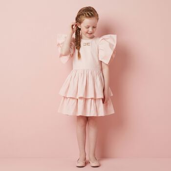 Girls Pink Logo Tiered Dress