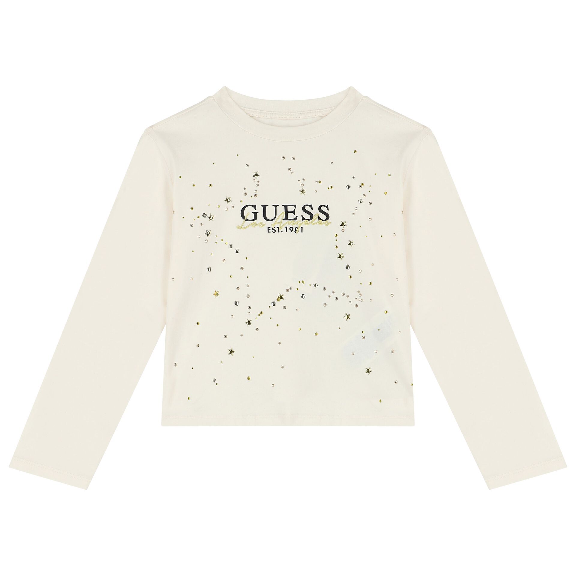 Guess Girls Ivory Logo Long Sleeve Top Junior Couture