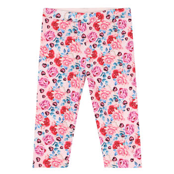 Girls Pink Floral Reversible Leggings