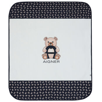 Navy Blue & White Pima Cotton Logo Baby Blanket