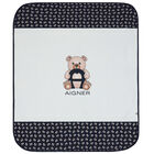 Navy Blue & White Pima Cotton Logo Baby Blanket, 1, hi-res