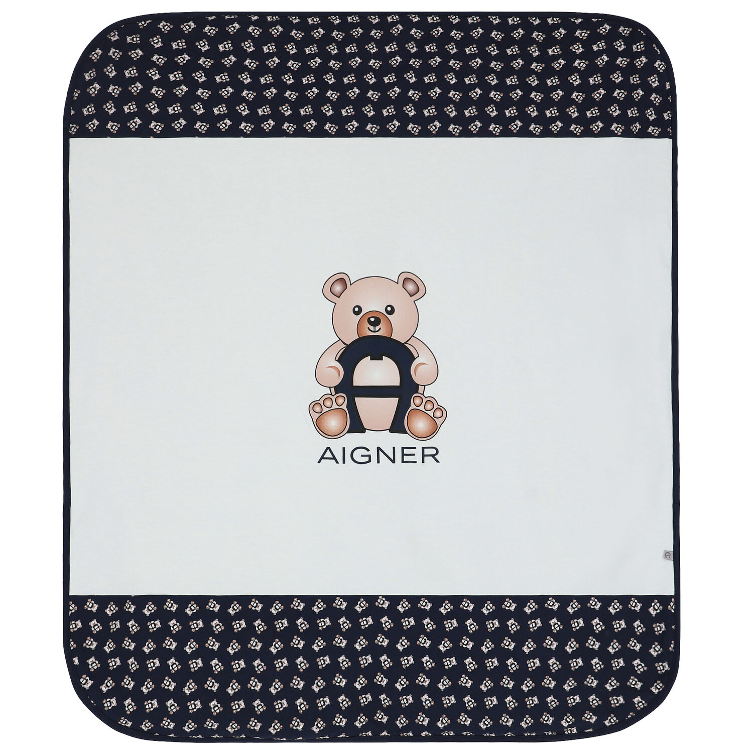 Navy Blue & White Pima Cotton Logo Baby Blanket, 1, hi-res image number null