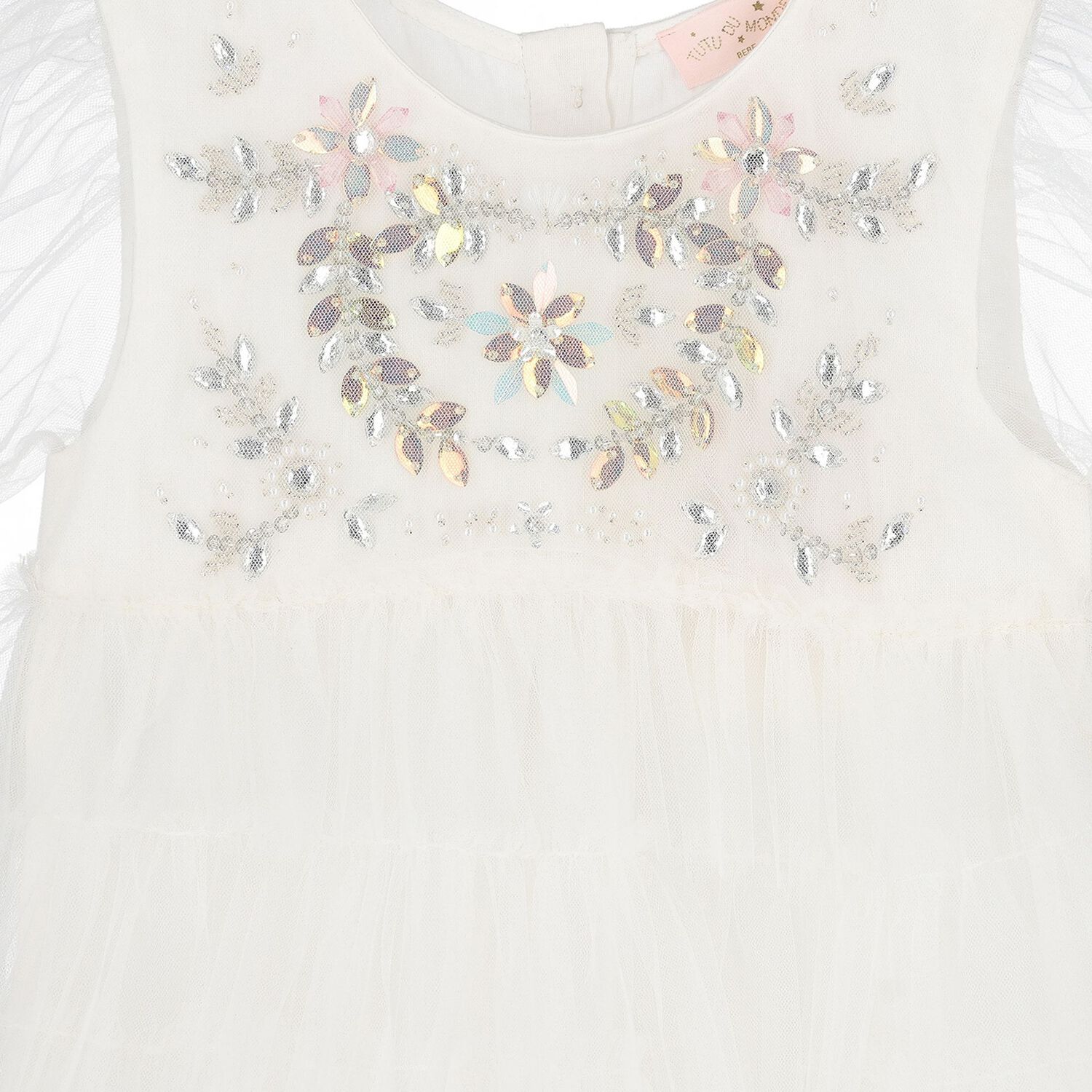 Baby Girls White Embellished Tulle Dress Set, 1, hi-res