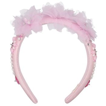 Girls Pink Embellished Satin Headband