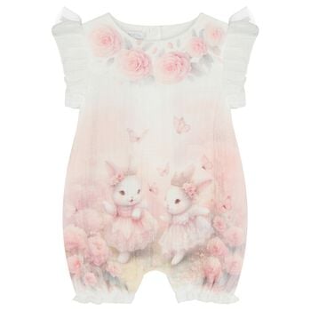 رومبير أطفال بطبعة أرانب وزهور باللون العاجي للبنات