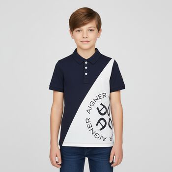 Boys Navy Blue & White Polo Shirt, 1 Boys Navy Blue & White Polo Shirt