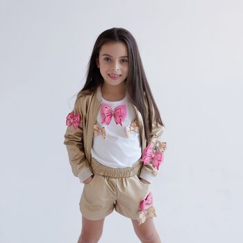 Girls White Bow Long Sleeve Top