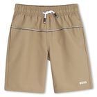 Boys Beige Logo Swim Shorts, 1, hi-res