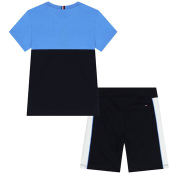 Boys Navy Blue & Blue Logo Shorts Set