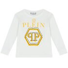 Boys White Logo Long Sleeve Top, 1, hi-res
