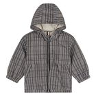 Younger Boys Black, Beige & White Checked Hooded Zip Up Top, 1, hi-res