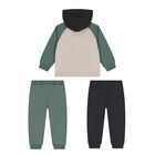 Younger Boys Green, Beige & Navy Blue 3 Piece Tracksuit, 3, hi-res