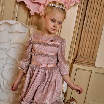 Girls Pink Glittery Plisse Dress