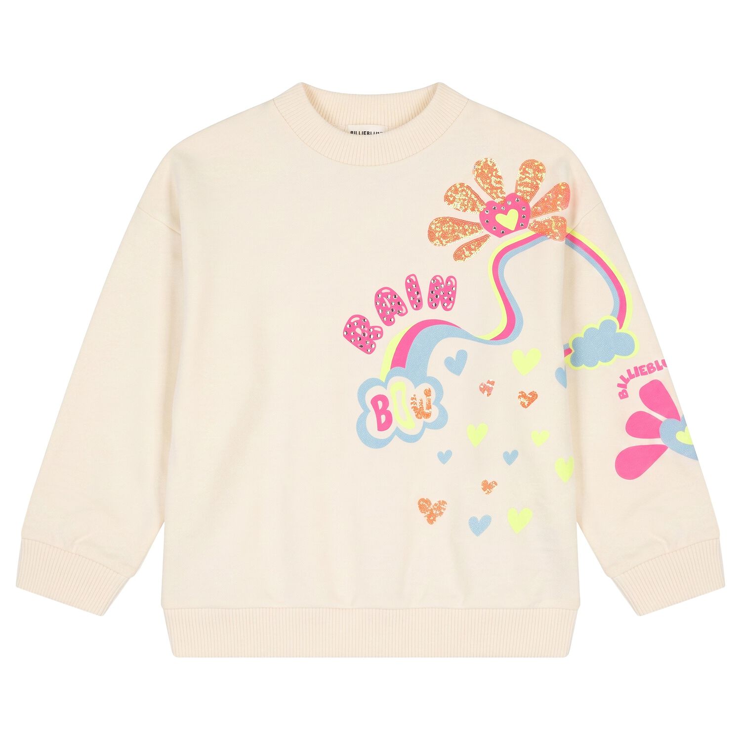 Girls Beige Sequin Rainbow Sweatshirt, 1, hi-res