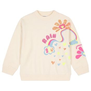 Girls Beige Sequin Rainbow Sweatshirt