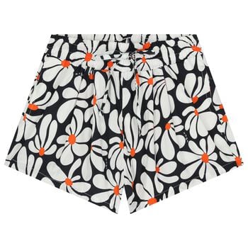 Girls White & Navy Blue Floral Shorts