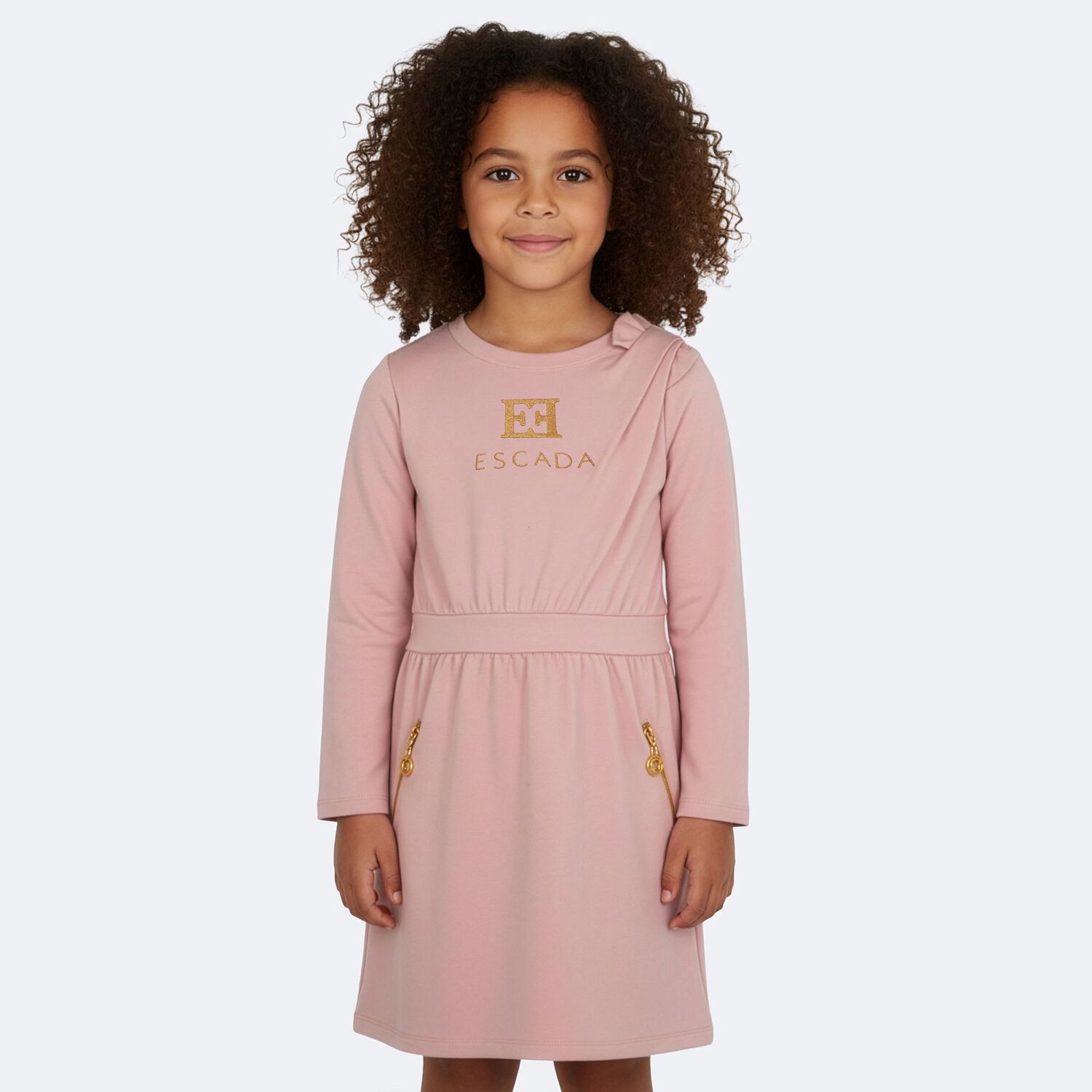Girls Pink & Gold Logo Dress, 2, hi-res