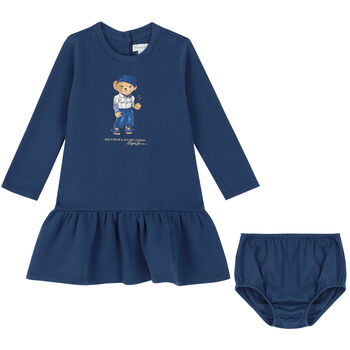 Younger Girls Blue Polo Bear Dress Set