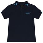 Boys Navy Blue Logo Polo Shirts, 3, hi-res