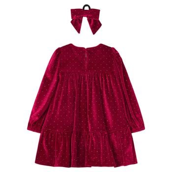 Girls Red Sparkle Velvet Dress Set