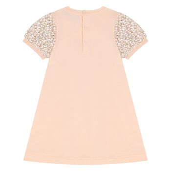Younger Girls Pale Orange Bag Print Dress