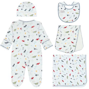 Baby Boys White Airplane Babygrow Gift Set