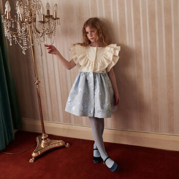 Girls Ivory & Blue Dandelion Dress