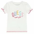 Younger Girls White & Pink Shorts Set, 1, hi-res