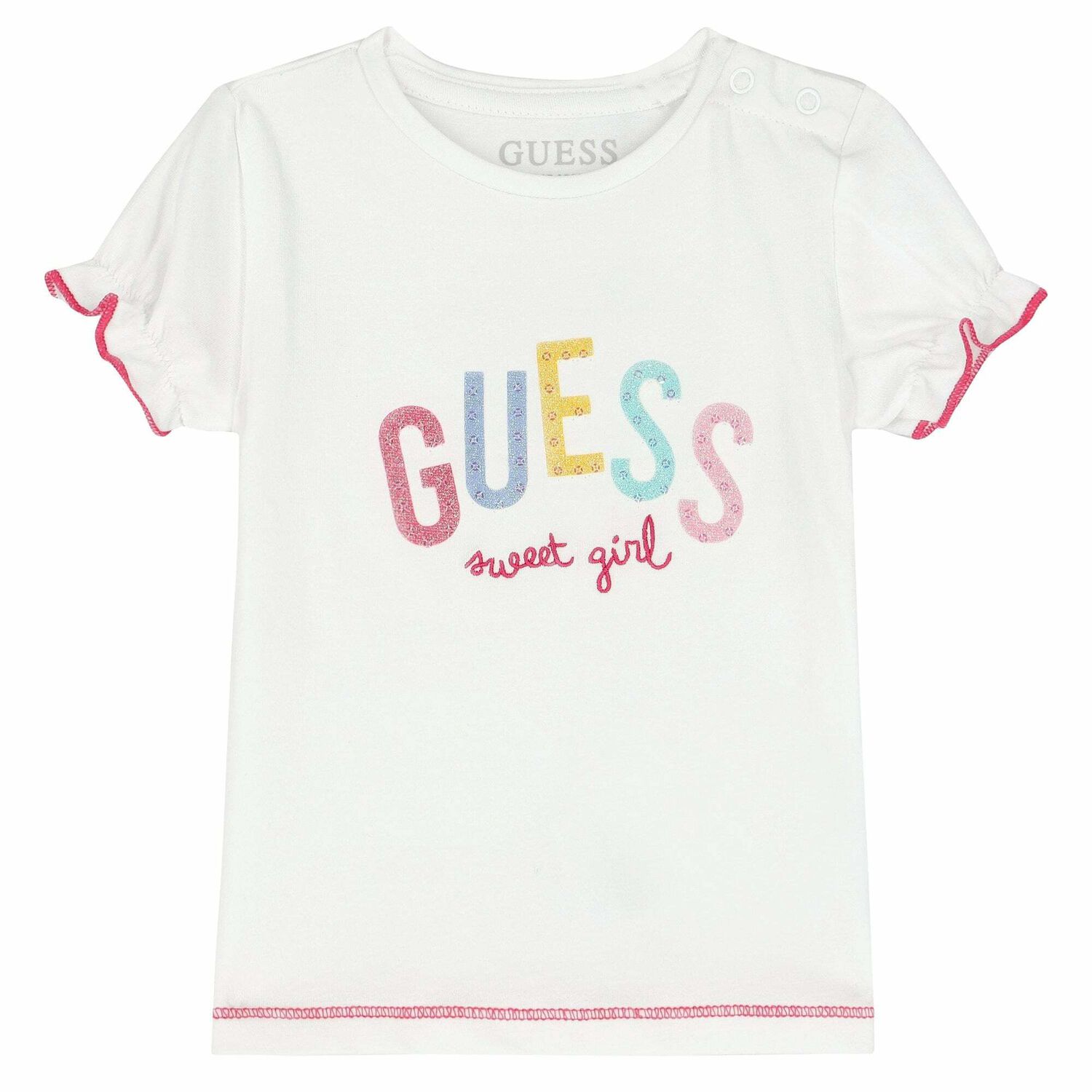 Younger Girls White & Pink Shorts Set, 1, hi-res