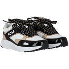 حذاء رياضى بنات بالشعار باللون الاسود والابيض, 1, hi-res