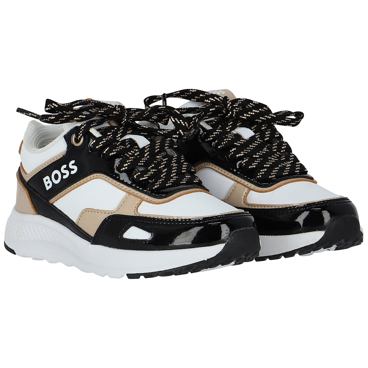 حذاء رياضى بنات بالشعار باللون الاسود والابيض, 1, hi-res image number null