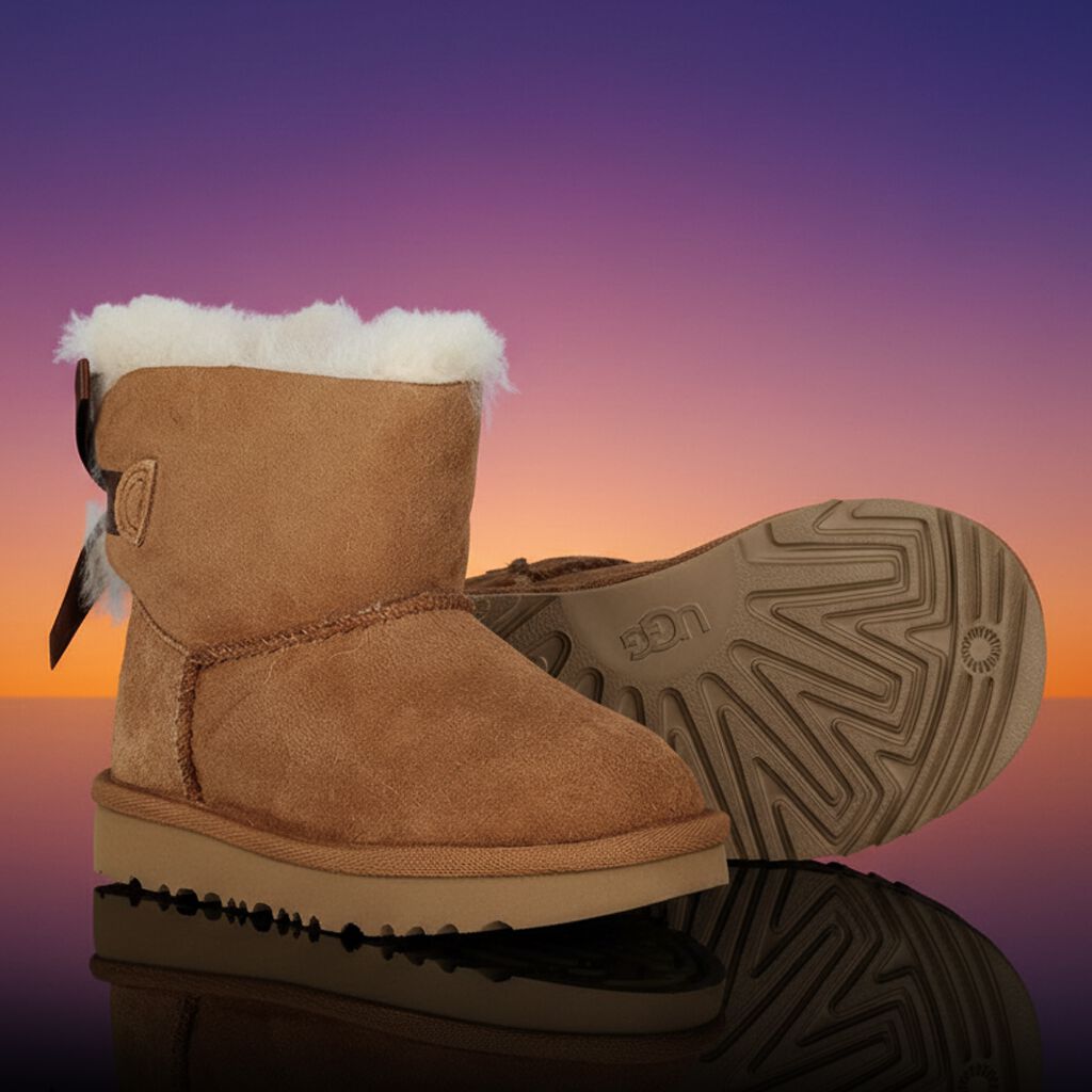 UGG Younger Girls Chestnut Brown Mini Bailey Bow II Suede Boots