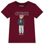 Boys Burgundy Teddy Bear Logo T-Shirt, 3, hi-res