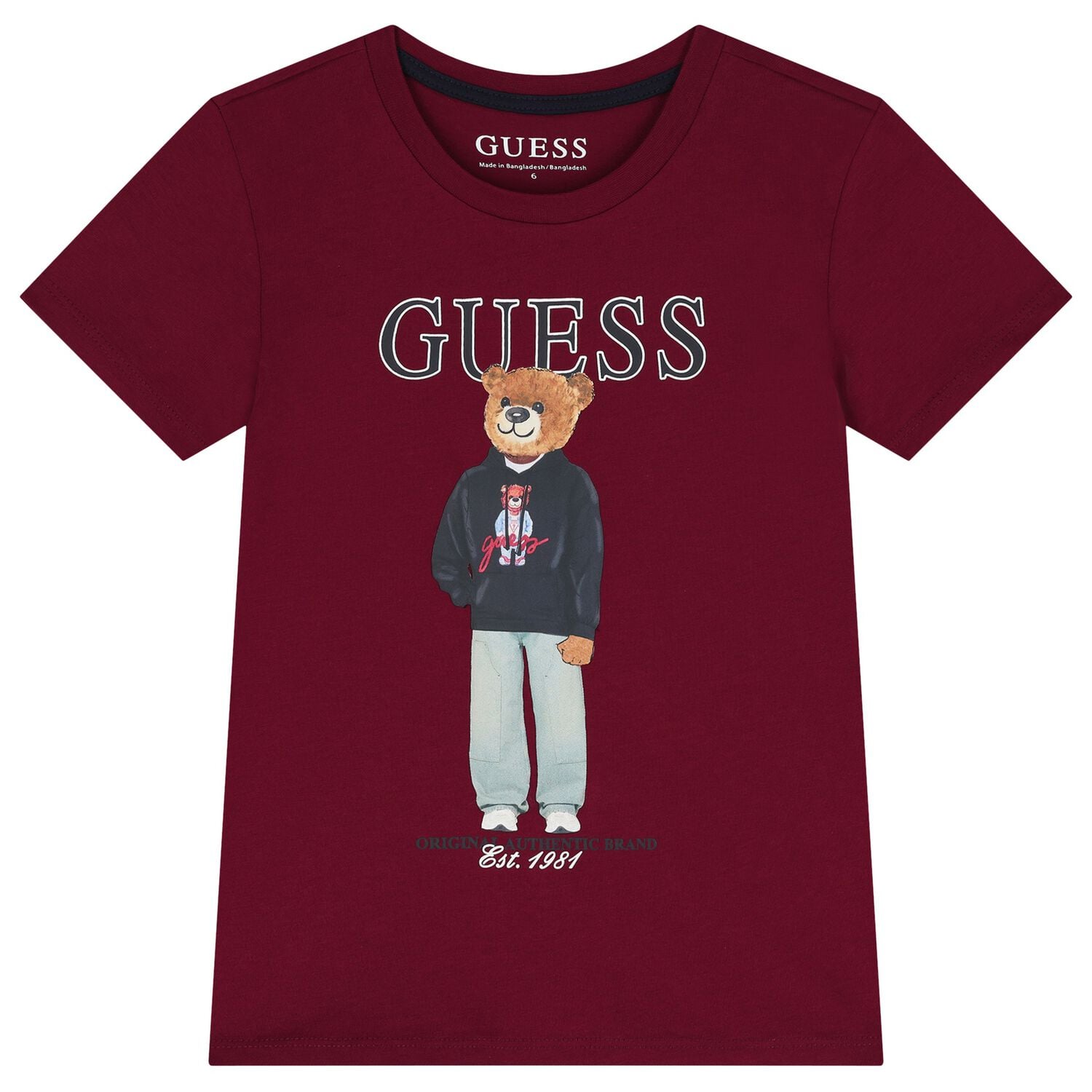 Boys Burgundy Teddy Bear Logo T-Shirt, 3, hi-res