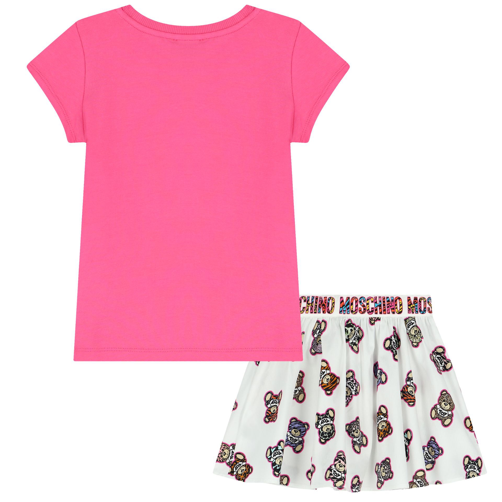 【メール便送料無料対応可】 Moschino Girls White & Pink Teddy Bear Logo Skirt Set Tシャツ(半袖/袖なし)