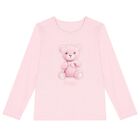 Girls Pink Teddy Bear Logo Long Sleeve Top, 1, hi-res