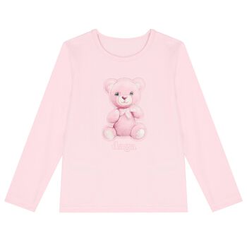 Girls Pink Teddy Bear Logo Long Sleeve Top