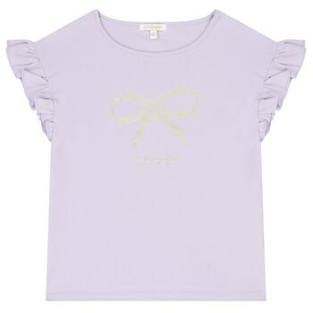 Girls Purple Bow Ruffled Top