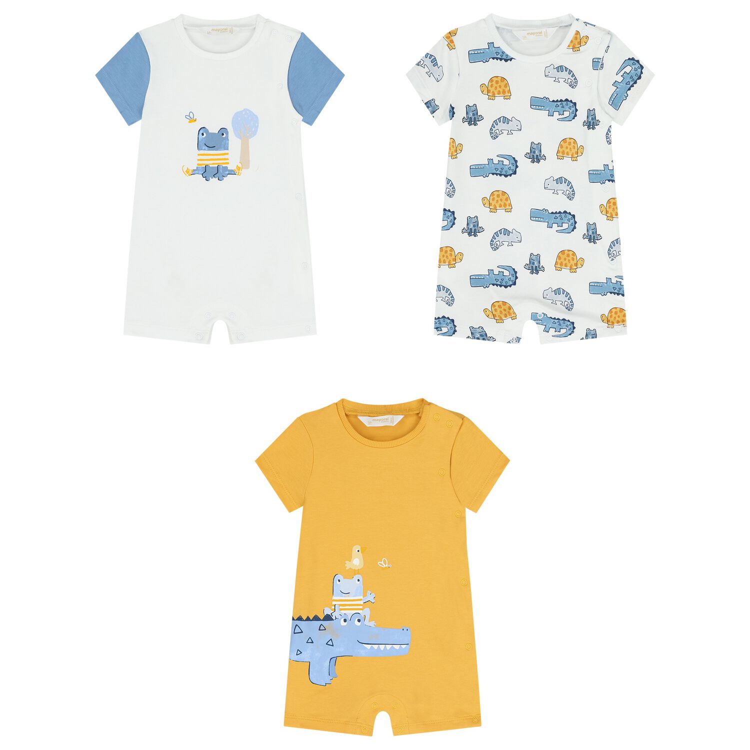 Baby Boys White & Yellow Rompers ( 3-Pack ), 1, hi-res