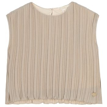 Girls Beige & Silver Pleated Top