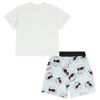 Boys White & Blue Ikonik Swim Shorts Set