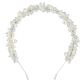 Girls White Embellished Pearl & Crystal Hairband