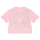 Girls Pink Logo Diamante T-Shirt, 2, hi-res