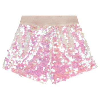 Girls Pink Iridescent Sequin Shorts