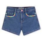Girls Blue Denim Shorts, 1, hi-res