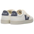White & Blue Logo Leather Trainers , 1, hi-res