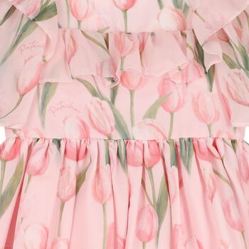 فستان بناتي وردي من الشيفون الزهري