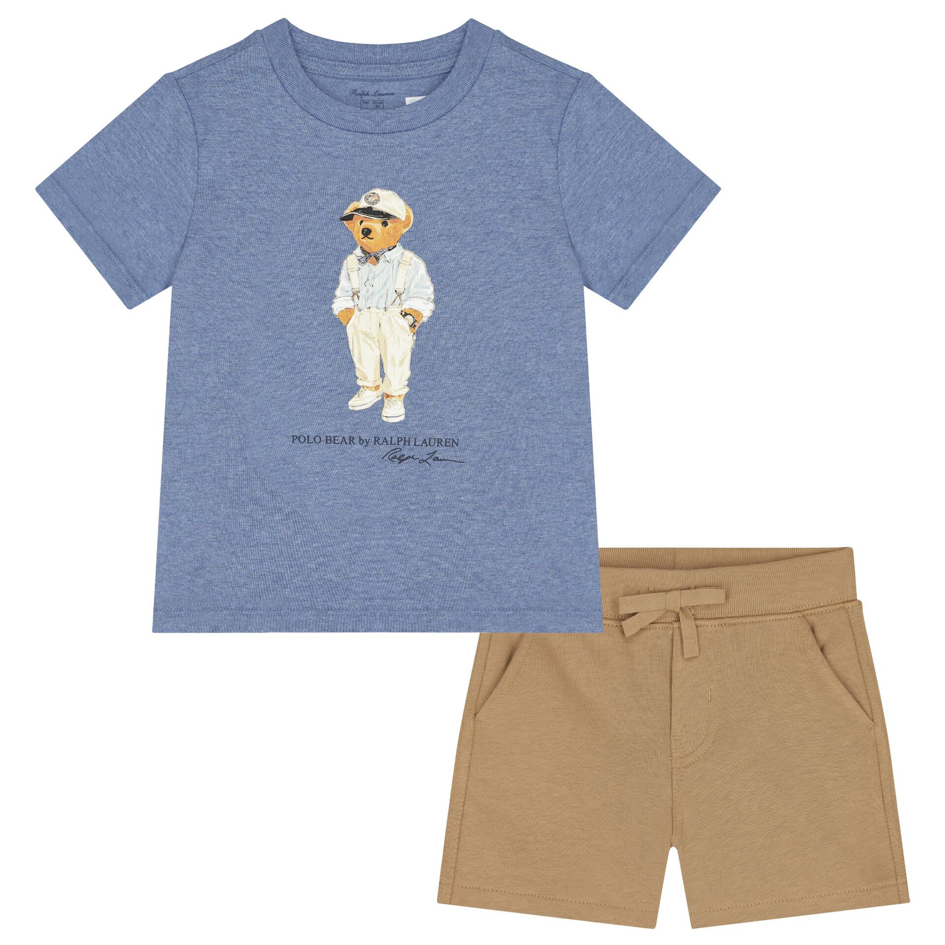 Ralph Lauren Baby Boys Blue Beige Polo Bear Shorts Set Junior Couture